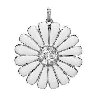 Christina Collect 925 sterling silver Marguerite pendant Large Marguerite with white enamel and 7 glittering white topaz, model 680-S39
